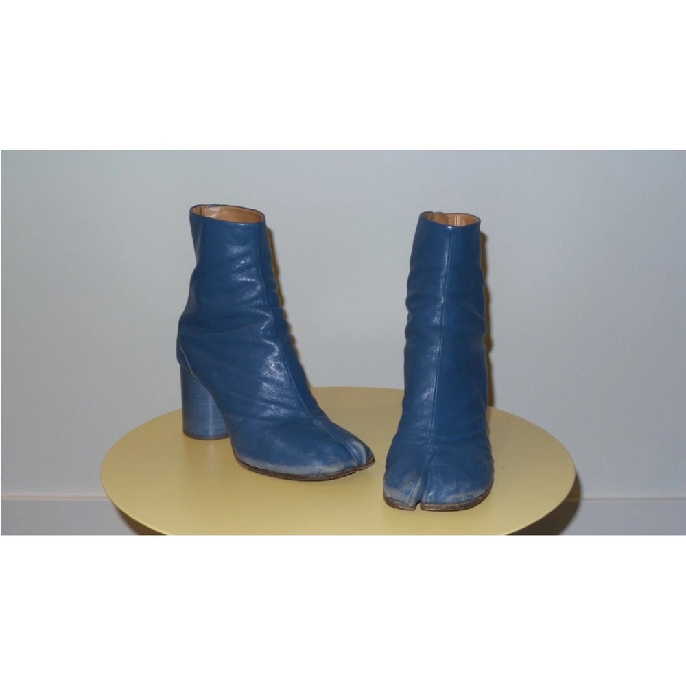 $1420 MAISON MARTIN MARGIELA BLUE LEATHER TABI BOOTS SIZE 39